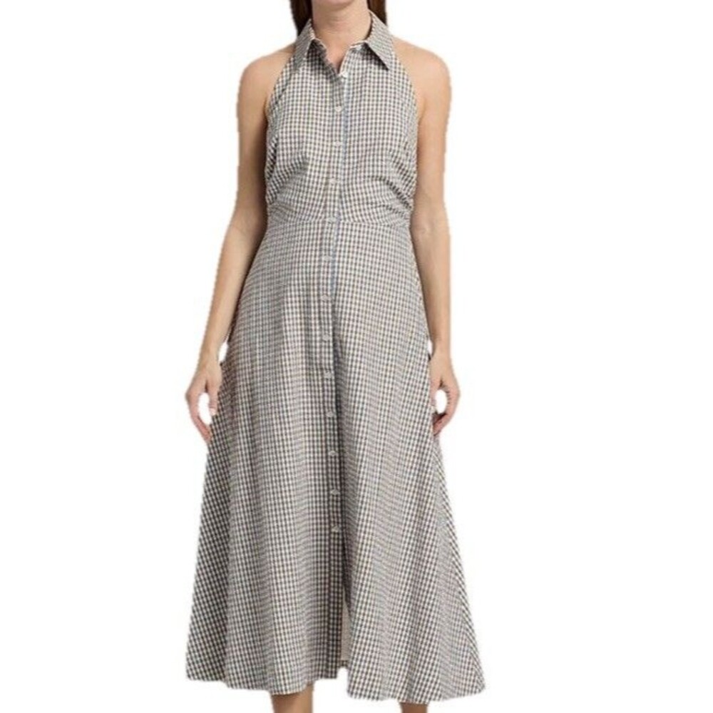 American Living Gingham Midi Dress Size 8 Fit & Flare Collar Twee Coquette